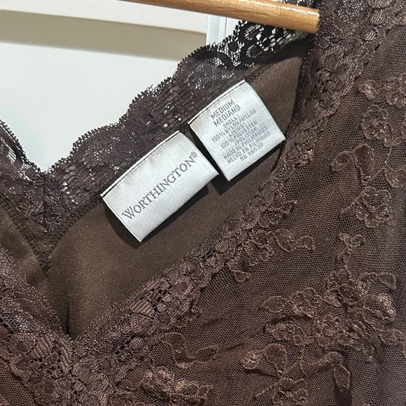 Worthington Brown Lace V-Neck Top - Picture 3 of 4
